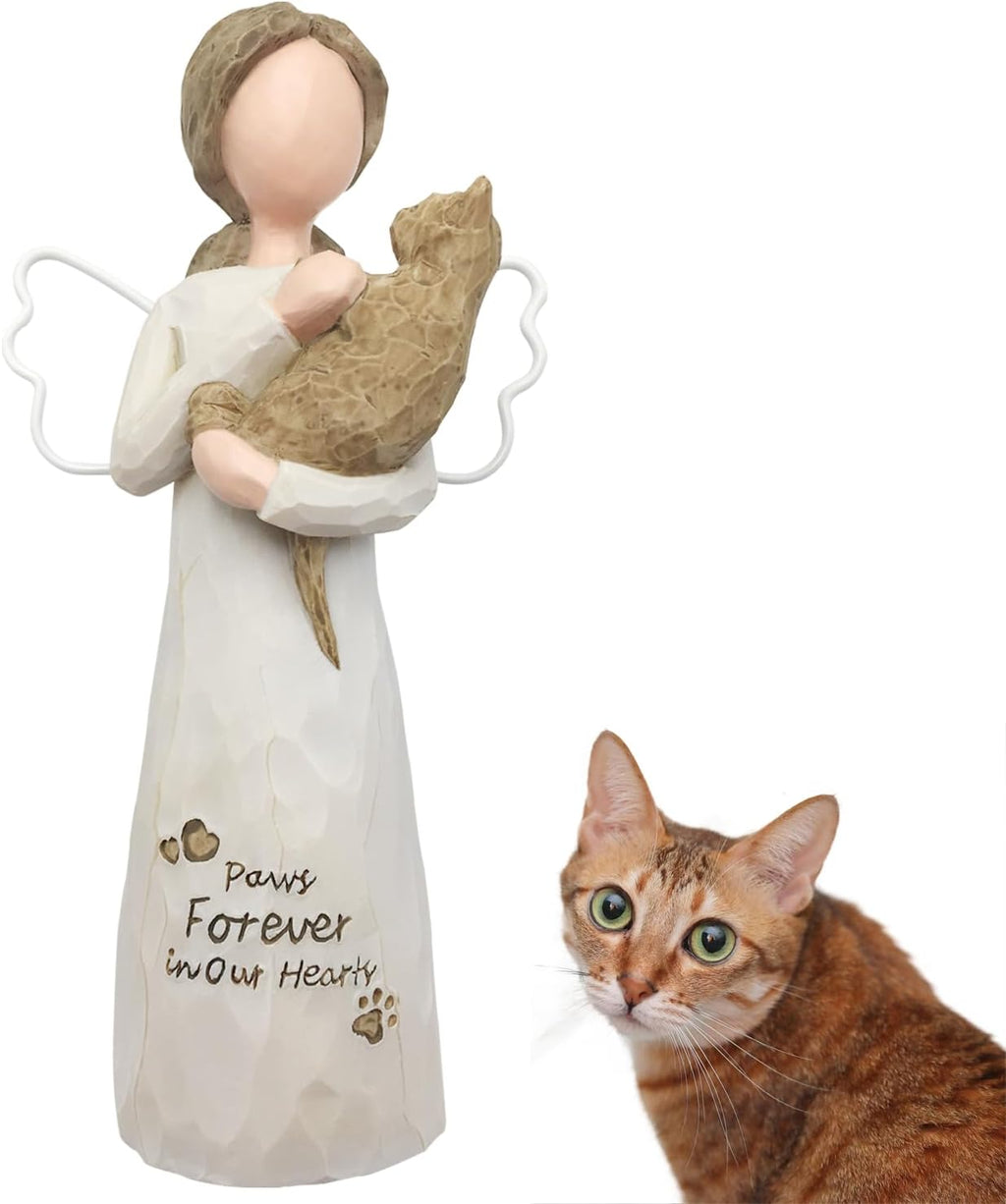 Memorial Gift Resin Angel Figurine for Cat, Grey