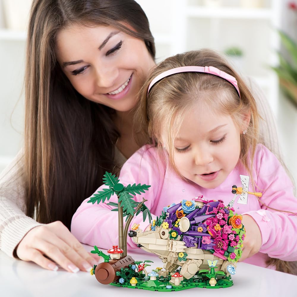 RiceBlock Hedgehog Building Sets, Flowers Animal Building Toys Collectible Gift ，Birthday Gifts Toys for Adults and Kids Age 6+(998 Pieces).