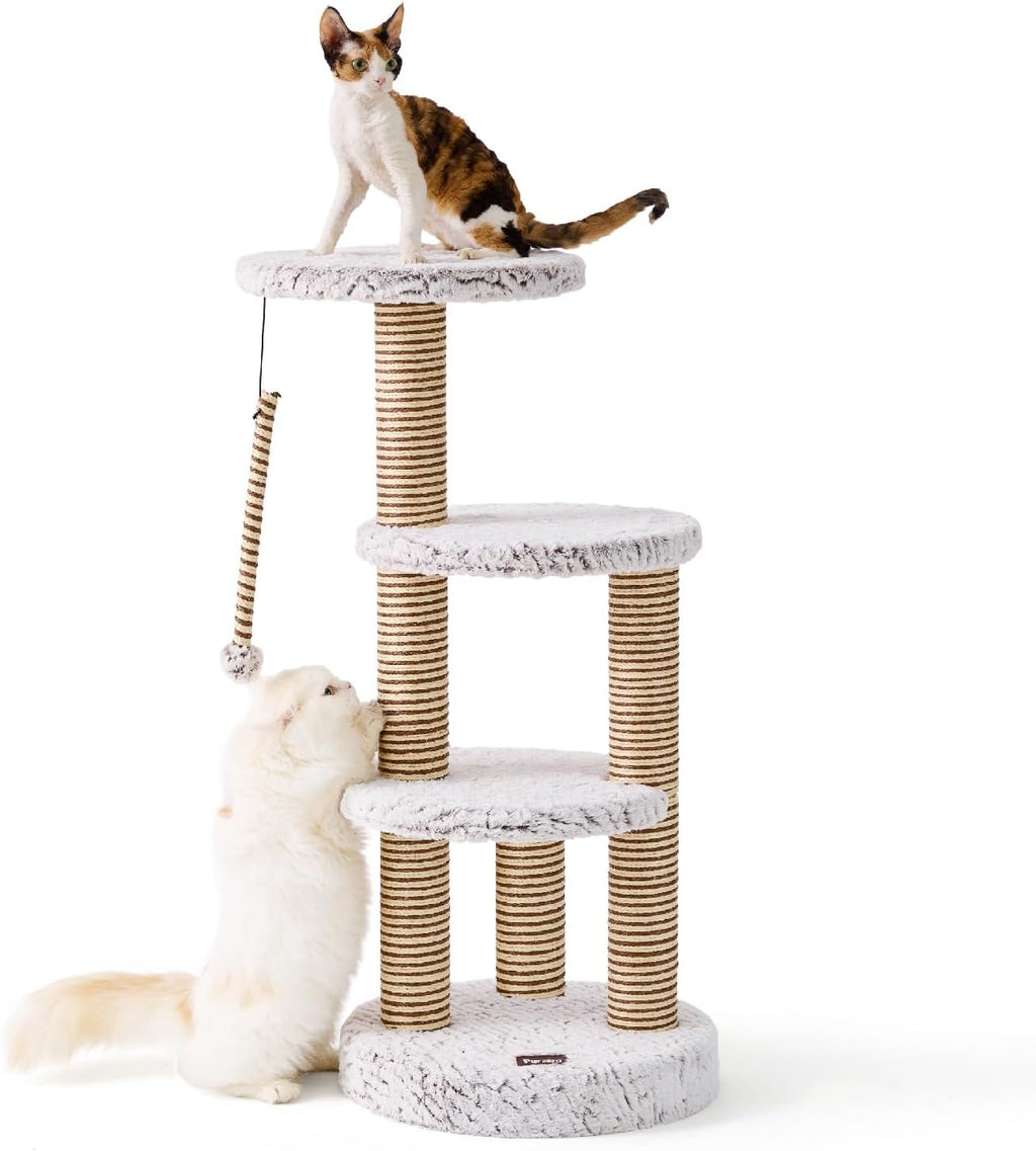 Cat Tower, Multi-Level Climbing Tree with Spacious Elevated Perches, Scratching Posts, Dangling Toy Ball, Durable Cat House Furniture for Indoor Kittens & Large Adult Cats.