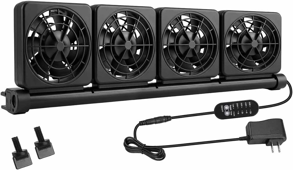 4-Fans Aquarium Chiller with Adjustable 5 Speed Controller 5 Timer Setting, Fish Tank Fan Aquarium Cooling Fan, 90° Adjustment Aquarium Cooler Fan Quiet for Tank Home Office