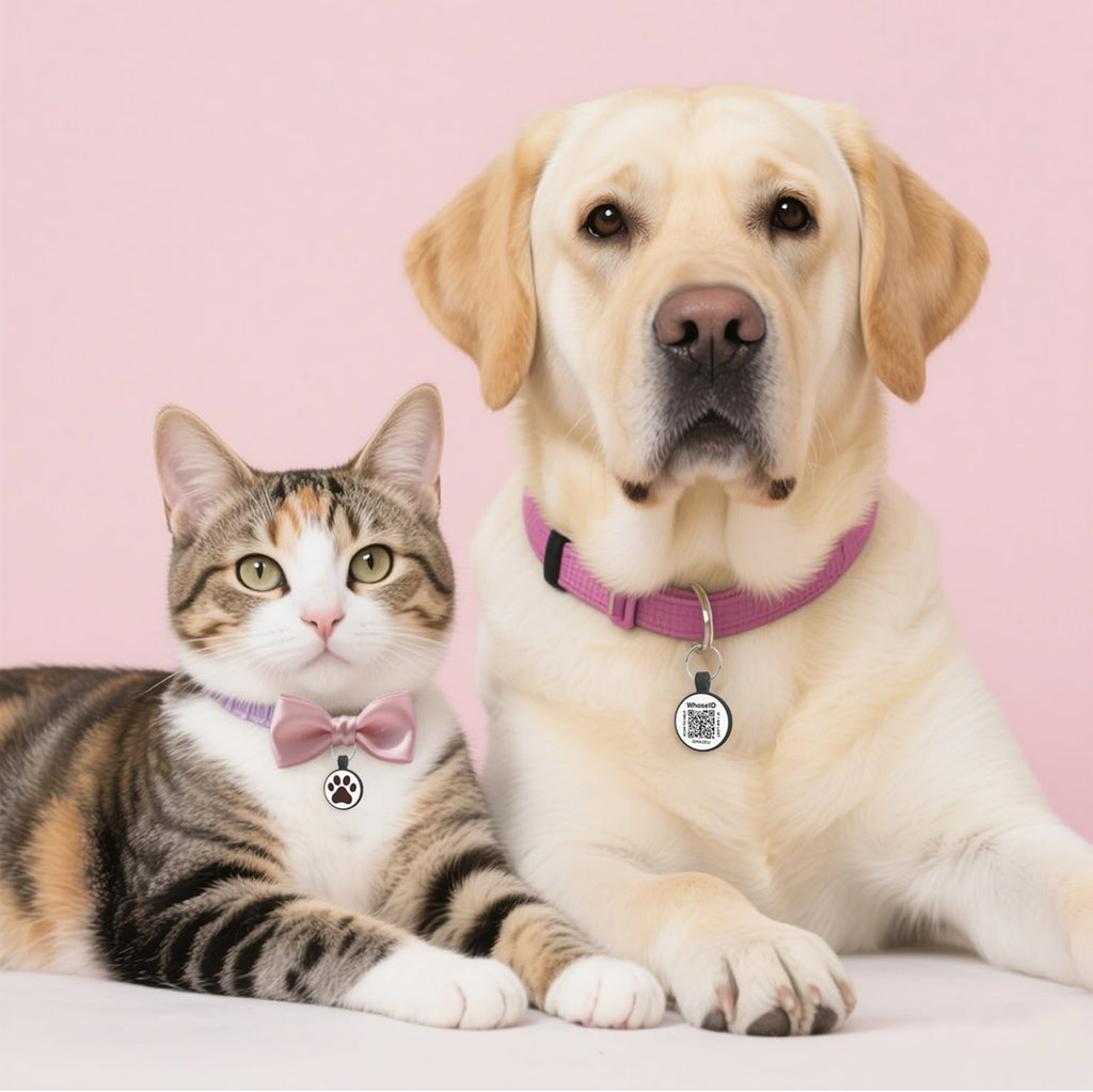 QR Code Cat Tag, Modifiable Pet Online Profile, Multiple Emergency Contact, Scannable QR Pet ID Tag, Instant GPS Location Email Alert (Medium to Large Breeds - 1.25", Black & Rose & Purple)