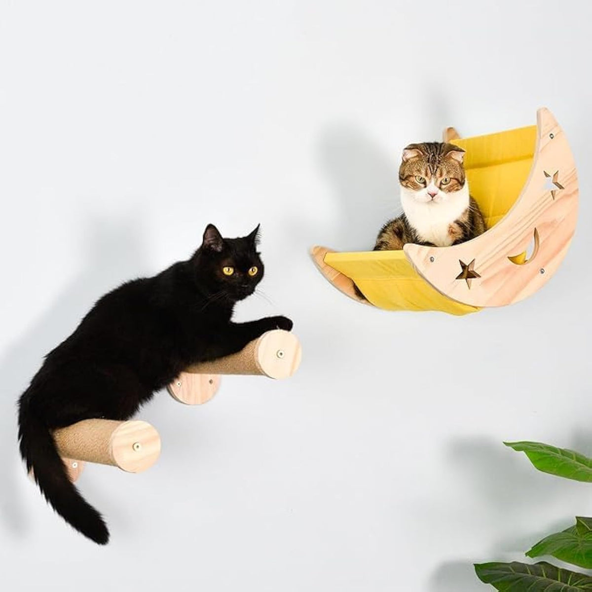 Cat Hammock Moon Bed Wall Mounted Shelf Hammock Shelves and Perches Solid Wood Furniture Platforms Beds Hanging for Cats and Kitty Easy Installation-Single Moon