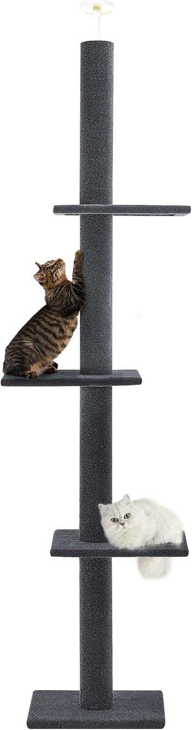 Max & Marlow 95-108" Floor to Ceiling Cat Tree for Indoor Cats, Dark Grey