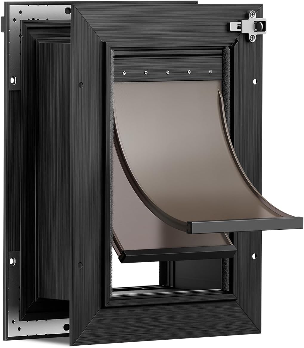 2-Flap Large Dog Door for Wall, All Aluminum Doggy Door, Pets Up to 110 LB