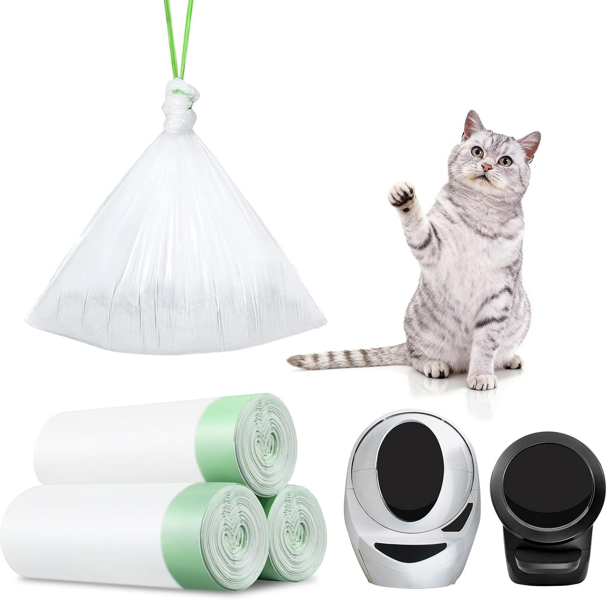 200 Count Waste Drawer Liners Bags Compatible with PetPivot AutoScooper 11/12 Litter Box Robot 4/5/3, Self-cleaning Cat Litter Box Liners refill with Drawstring
