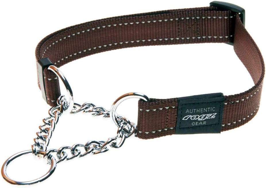 Rogz Utility Large 3/4-Inch Reflective Fanbelt Obedience Half-Check Dog Collar, Blue