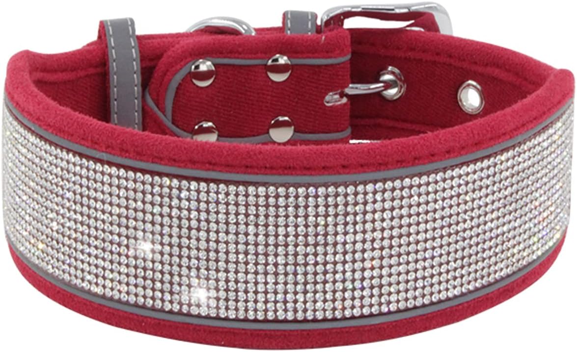 Serijoars Rhinestone Dog Collar, Dazzling Sparkling Soft Comfortable Reflective Large Dog Collar Crystal Diamond Collar for Small Medium & Large Dogs (S, Purple)
