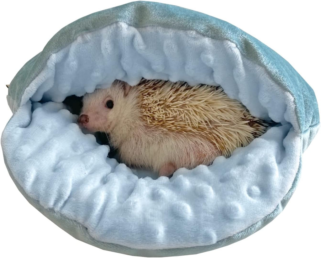 Cozy Velvet Flannel Sleeping Bag Hideout for Hedgehog, Ferret, Rat, Hamster, and Other Small Animal Bed Pouch (Blue Round)