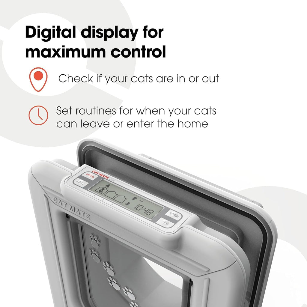 Cat Mate Elite Microchip Cat Flap with Digital Timer & LCD Display Bundle, Includes Pet Door (355) & Elite Wall Liner (308) - Small to Average Sized Cats, for UPVC, Glass and Wood Installation