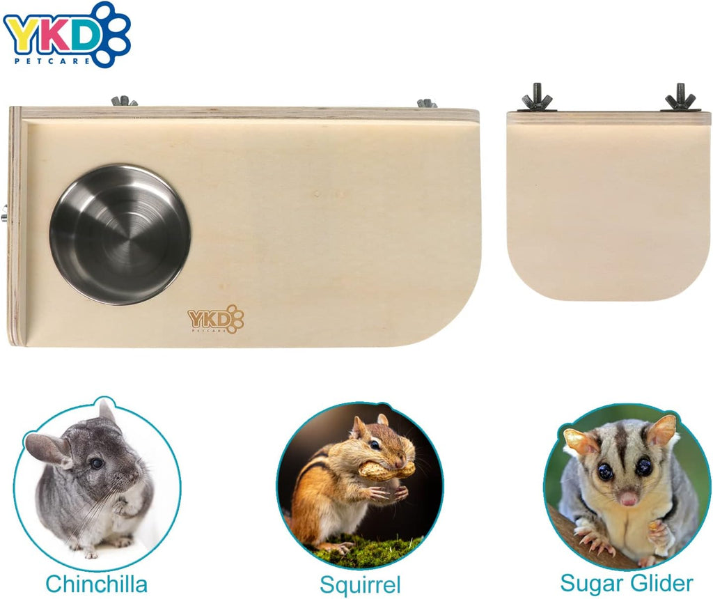 YKD Natural Wood Chinchilla Platform Set with Feeding Bowl