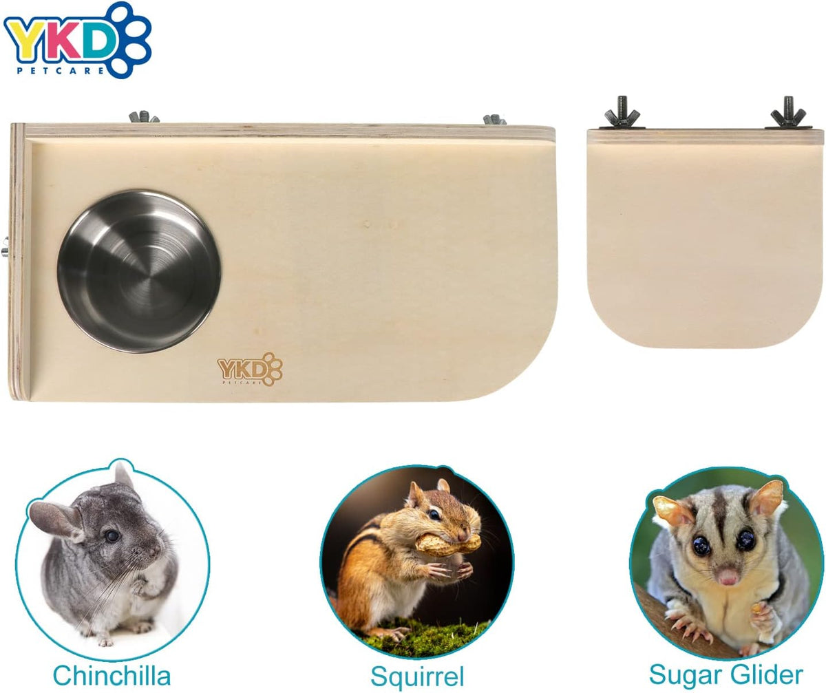 YKD Natural Wood Chinchilla Platform Set with Feeding Bowl