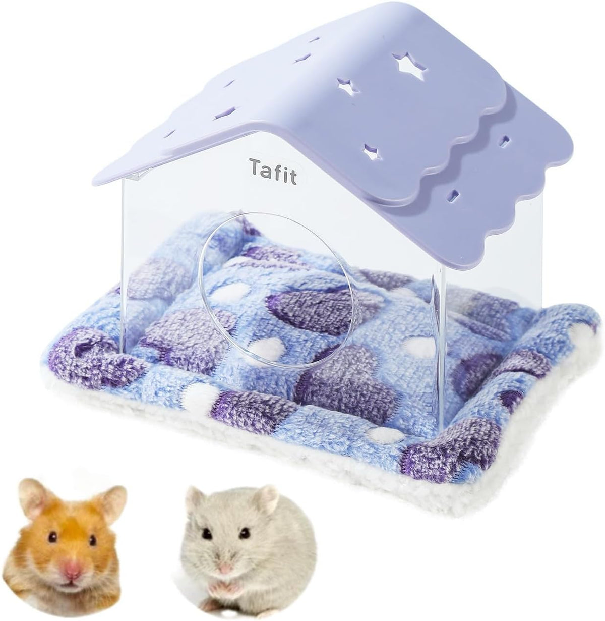 TUTU&LELE Starry Sky Hamster Hideout with Plush Cushion for Dwarf Hamsters (Purple)