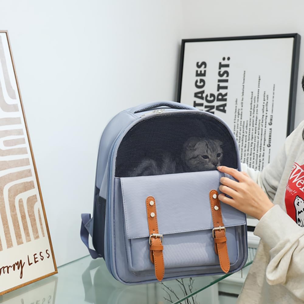 Cat Backpack Carrier Breathable Pet Travel Backpack Double Shoulder Pet Bag for Cats Small Dogs (Blue, 12.6‘’L × 9.9''W ×15.4''H)
