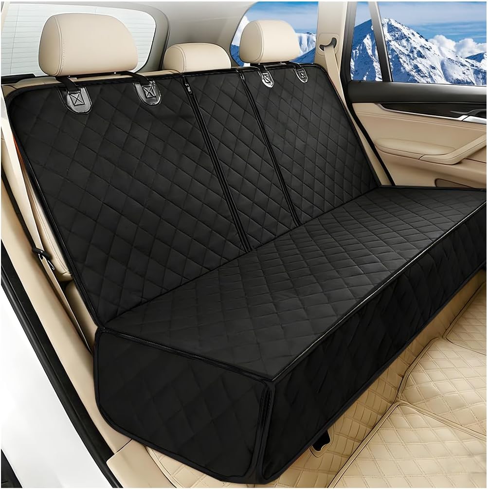 Dog Car Back Seat Cover, Waterproof Scratch-Resistant 600D Heavy Duty Vehicle Pet Bench Seat Protector, Non Slip Automotive Interior Backseat Cushions, Universal for SUV Sedan Truck (Orange)