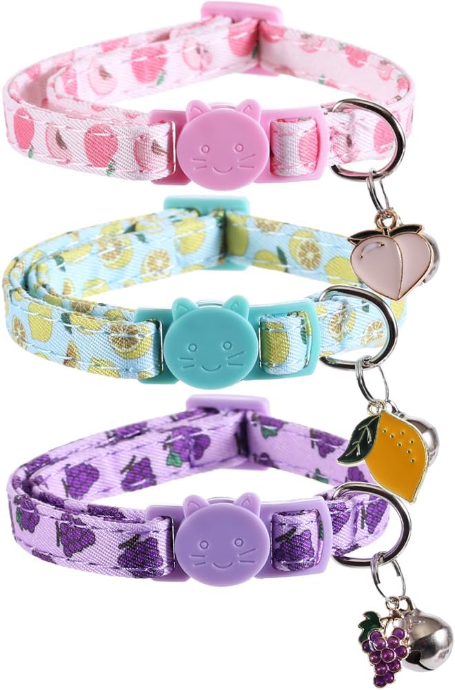 3 Pack Cat Collar Fruits with Bell Pendant Breakaway Adjustable Accessory by Lamphyface