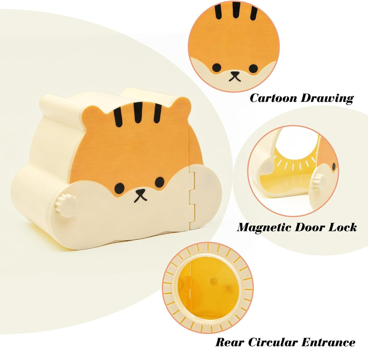 Magnetic Hamster Hideout with Clear Viewing Lid, Mount Hamster House for Syrian Hamsters, Dwarf Hamsters, Gerbils, Mice, Small Animal Hideaway Hut for Acrylic & Wire Cages,Tan Bear4319-1