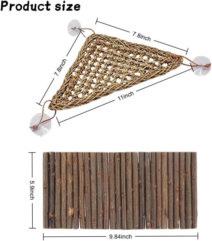 Bearded Dragon Hammock, Reptile Tank Decor with Climbing Hammock & Natural Wood Hideout for Bearded Dragon, Leopard Gecko, Lizards, Snakes, Tortoises Habitat Enrichment