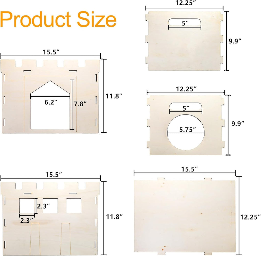 Yesland Rabbit Hideout Castle, Wooden Bunny Houses and Hideouts, Detachable Small Animal Play Hideaway Hut and Playhouse for Indoor Bunnies Guinea Pig Hamster Chinchilla Gerbil