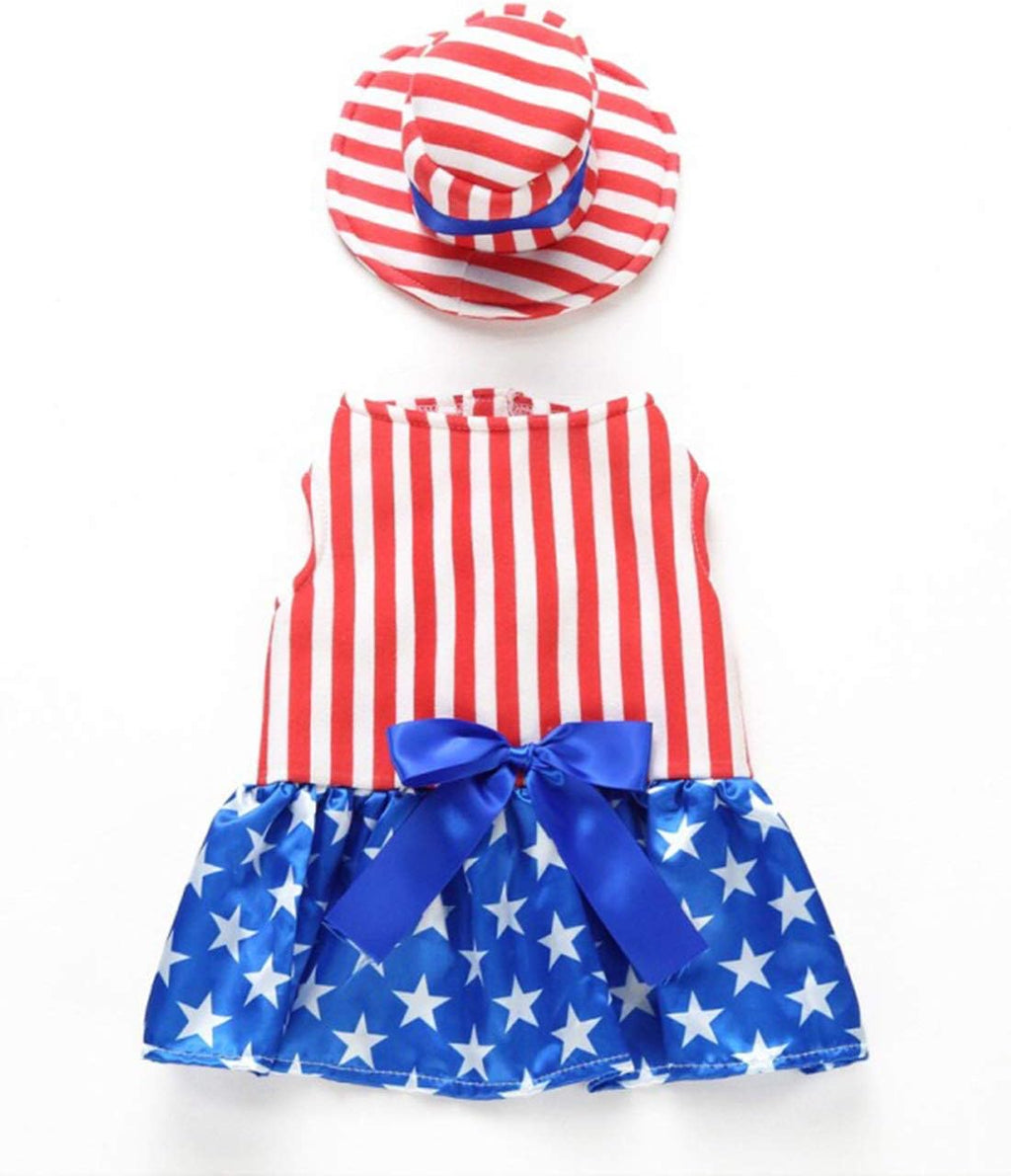 GabeFish Dog 4th of July Dress, Uncle Sam Costume for Pets, Cats Independence Day Clothes Apparel Girl Small