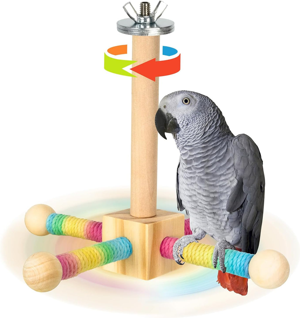 Agape Bird Toy, Rotating Interactive Parrot Toy, Wooden Bird Cage Perch