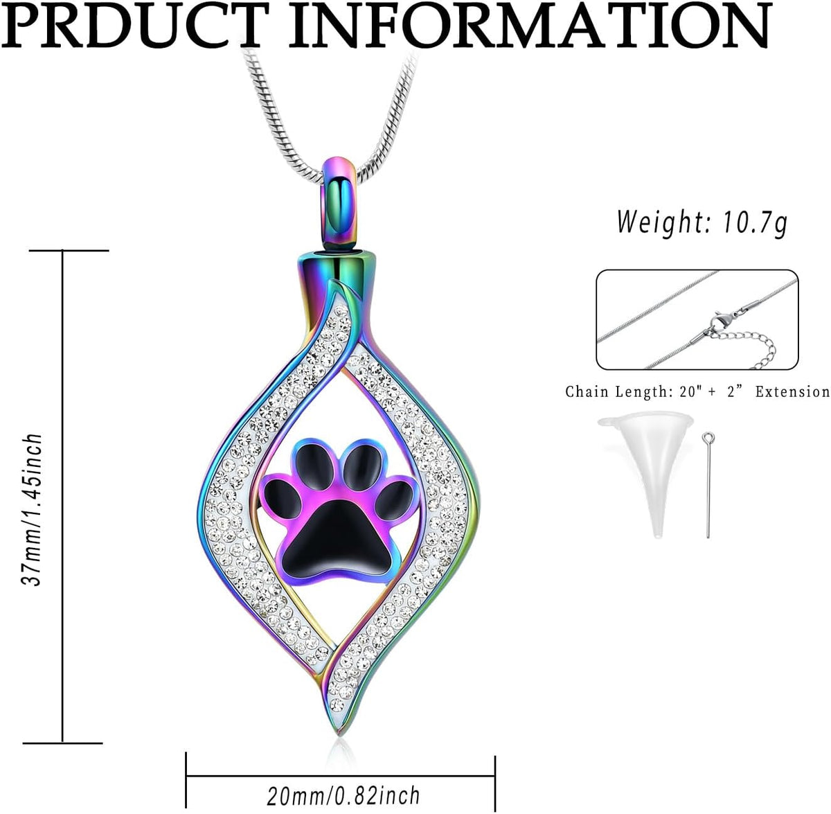 The Eye of My Heart Paw Print Urn Necklace for Ashes