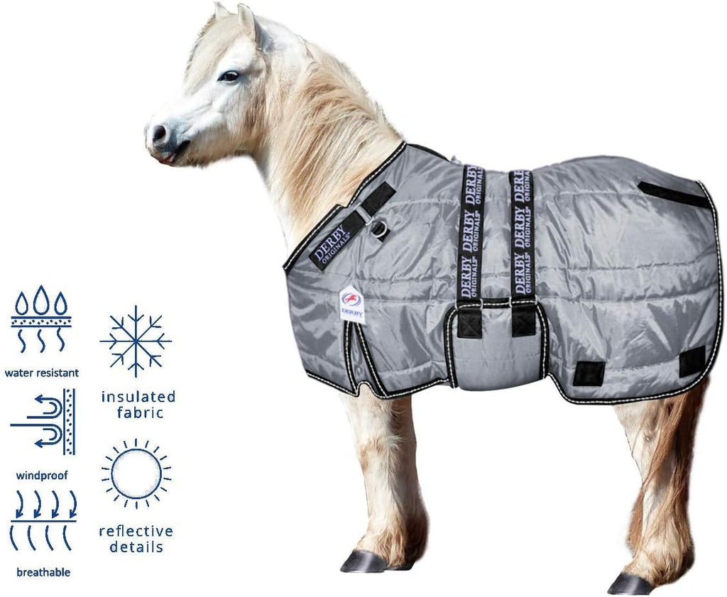 Derby Originals Nordic Tough Closed Front 420D Water Resistant Winter Mini Horse and Pony Stable Blanket 200g Medium Weight, Charcoal, 62"
