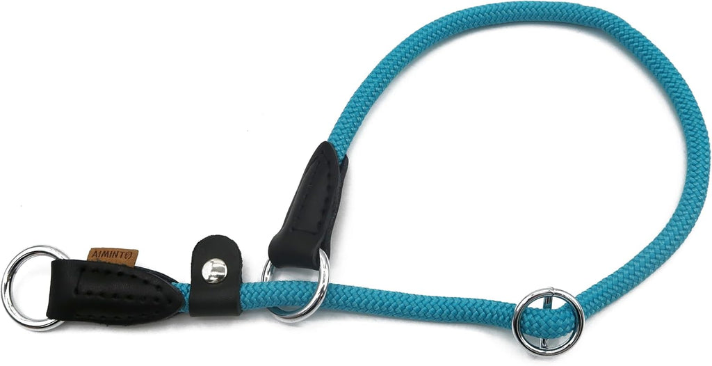Braided Round Martingale Dog Collar, Training Collar with Slidable Stop Ring and Adjustable Stopper - Ideal for Medium Dogs (M(1/3") - 18" Long, Light Blue)