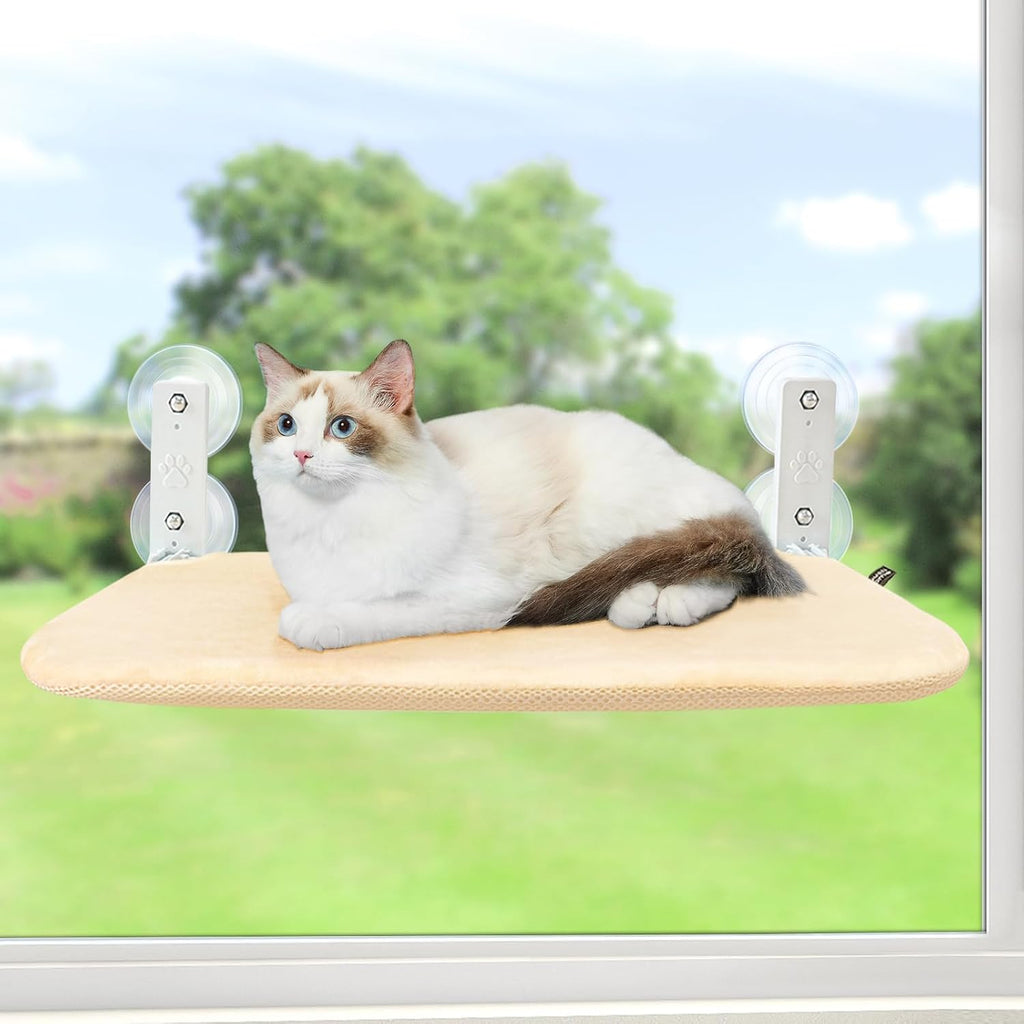 Sunhoo Cat Window Hammock Perch Cordless Perches Window Sill Seat Bed Foldable Stable Lounger Upgraded Suction Cup Easy Assembly Indoor Cats Kitty Shelf Hold Up to 55lbs (Grey, M)