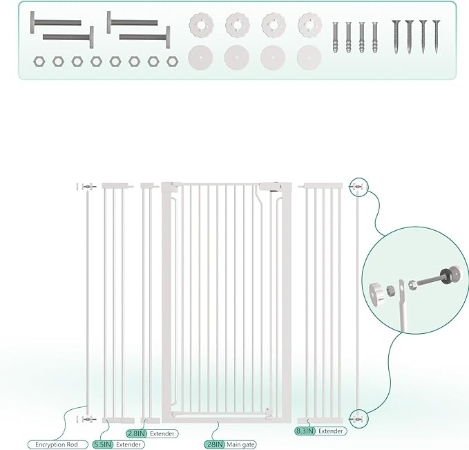 51" Extra Tall Cat Gate 28.5"-48.7" Wide, Auto Close, Pressure Mounted - Image 4