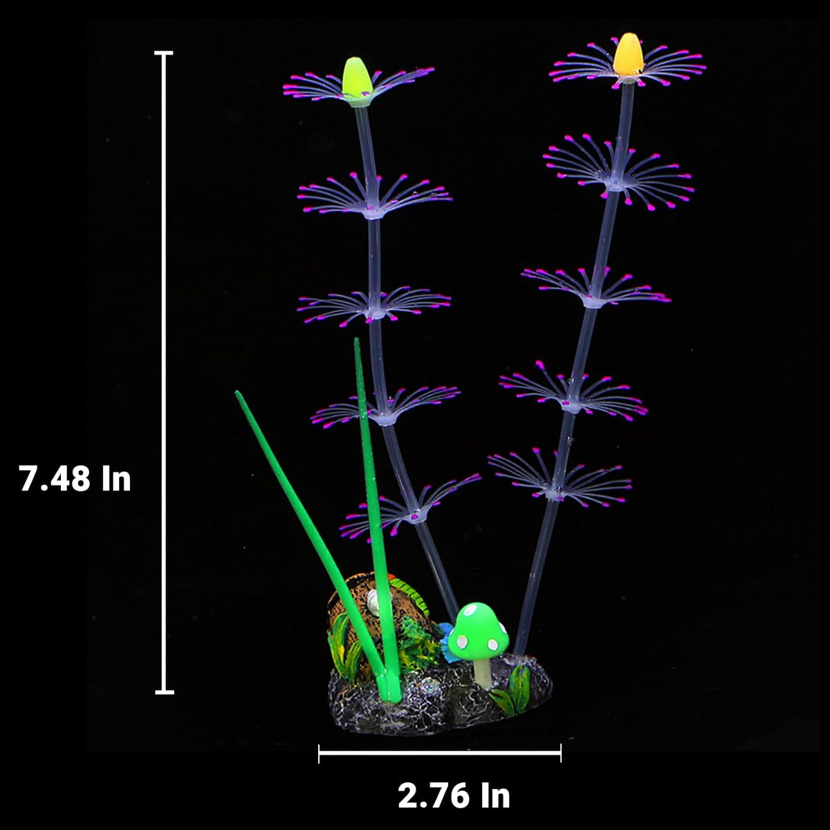 Soft Silicone long Coral Decor with Dynamic Swaying Motion, Weighted Base Aquarium Ornament for Lifelike Reef Aesthetic in Freshwater Saltwater Fish Tank, Safe Shelter for Invertebrates (Purple)