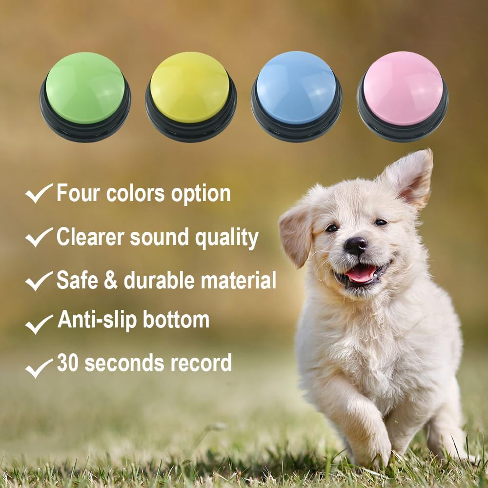 4pcs Dog Buttons for Communication Recordable Dog Talking Buttons Set with Stickers Speaking Button for Dog Training Interactive Tool Answer Buzzers Buttons