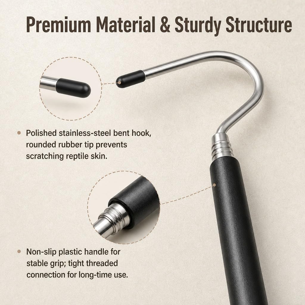 Telescopic Stainless‑Steel Snake Hook, 26.38‑Inch Retractable Reptile Hook for Corn Snakes, Hognose Snakes, King Snakes, Milk Snakes