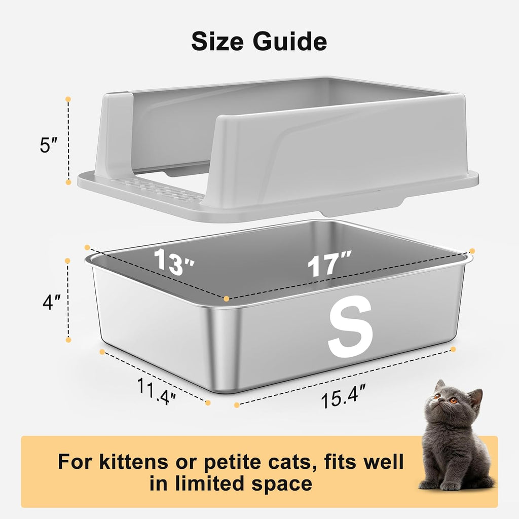 FURTIME Stainless Steel Cat Litter Box, Small Cats Metal Litter Box