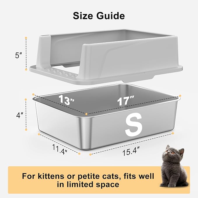 FURTIME Stainless Steel Cat Litter Box - Image 8