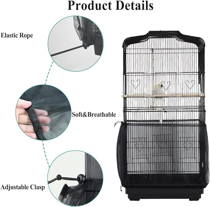 ASOCEA Bird Cage Seed Catcher, Universal Bird Cage Cover Skirt, Adjustable - Image 3
