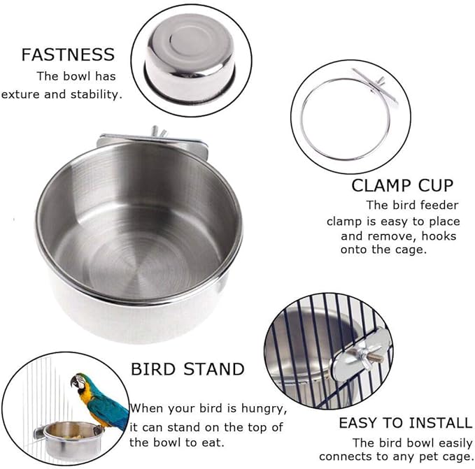 Parrot Feeding Bowls, Bird Cage Cups Holder - Image 2
