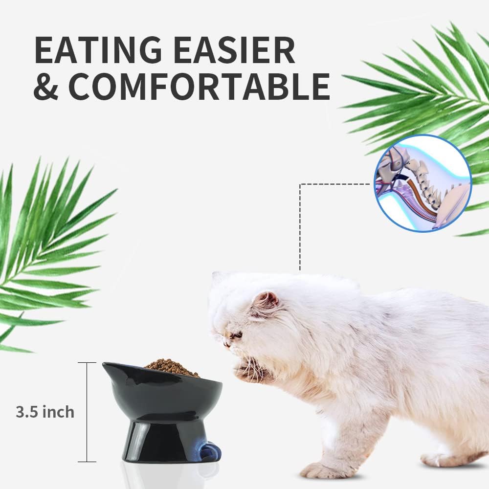 Nihow Elevated Cat Bowls,5 Inch Ceramic Raised Cat Food Bowl for Feeding