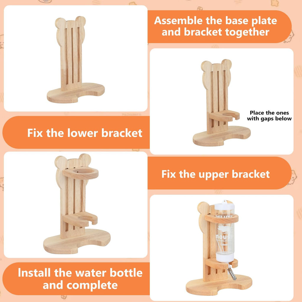 Hamster Cage Accessories, Silent Hamster Wheel, 16 Chew Toys Set, Maze Wood House and Water Bottle Set for Rat Mice Small Animals Habitat，Chewable Strings, Bell Drum, Seesaws, and Bridges (Foundation)