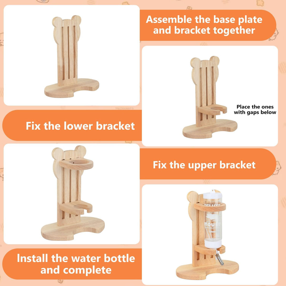 Hamster Cage Accessories, Silent Hamster Wheel, 16 Chew Toys Set, Maze Wood House and Water Bottle Set for Rat Mice Small Animals Habitat，Chewable Strings, Bell Drum, Seesaws, and Bridges (Foundation)
