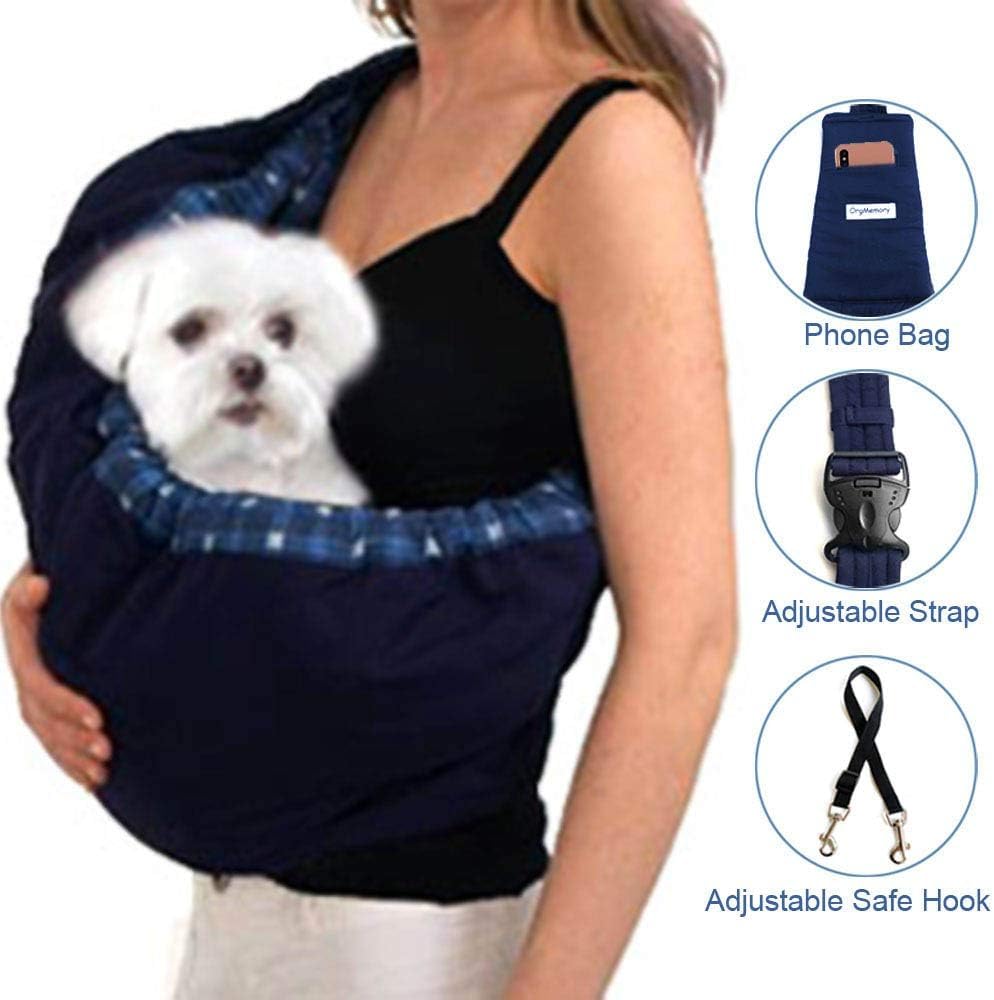 Pet Sling Carrier, OrgMemory Cat Front Carrier Chest, Small Dog Sling Outdoor Cat Papoose Most Suitable: 3-8 lbs (Blue Plaid)