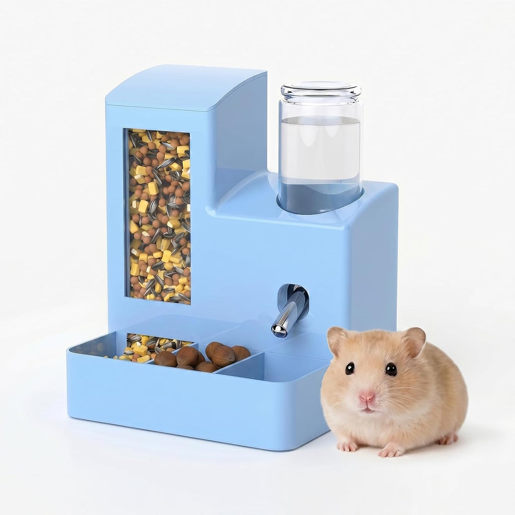 Automatic Hamster Feeder, 2-in-1 Water Bottle Dispenser No Drip