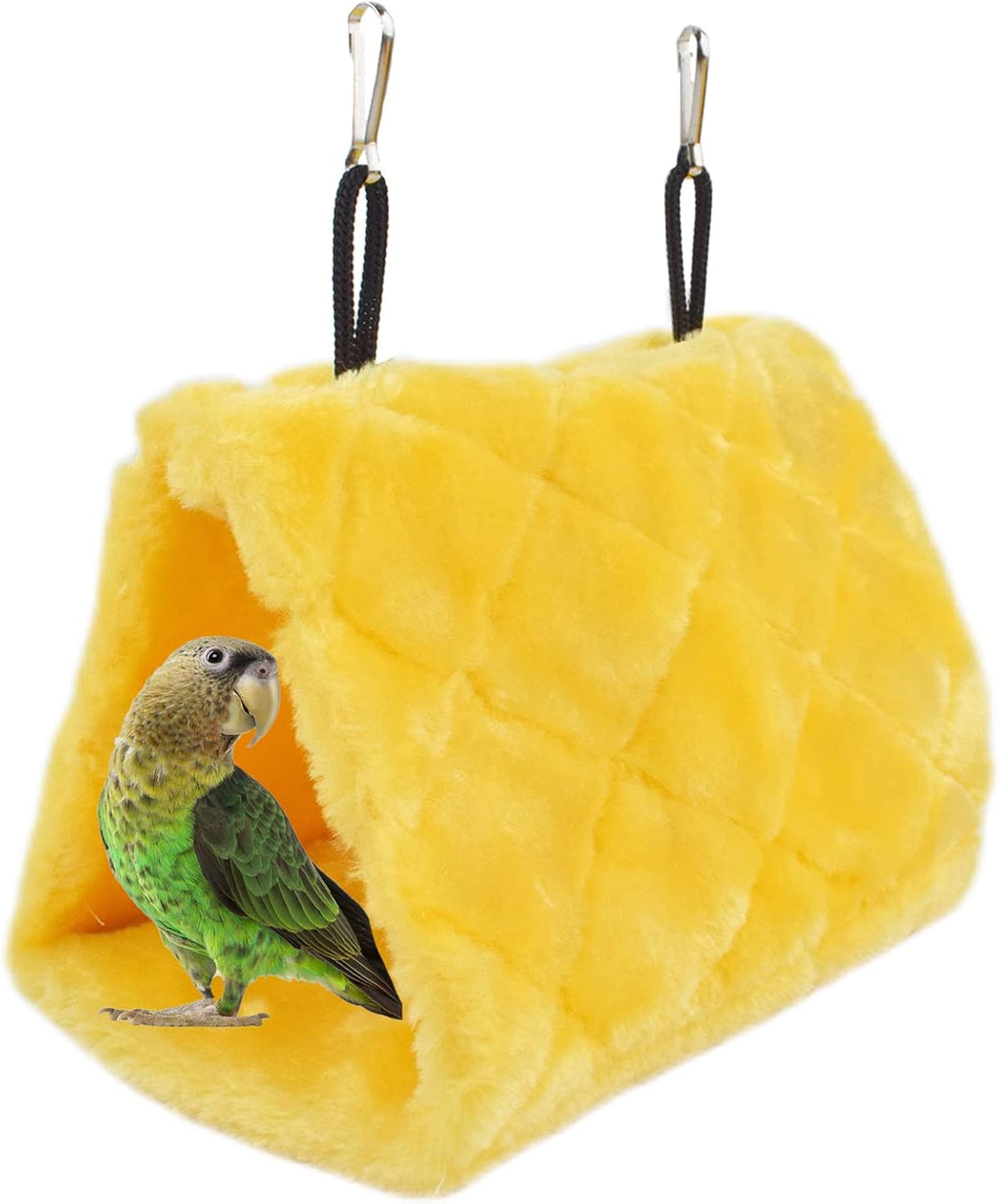 Pet Bird Nest Hammock Hanging Cave Cage Plush Snuggle Happy Hut Tent Bed, Yellow (Medium (9"x 5.31"x 6.3"))