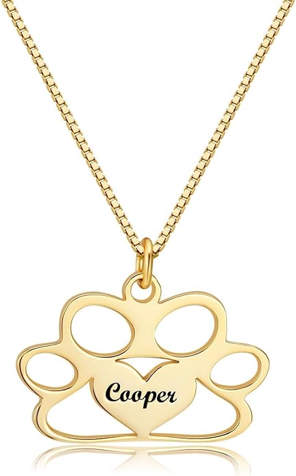 Personalized Cute Dog Cat Paw Name Necklace Forever Love Custom Heart Pendant - Image 2
