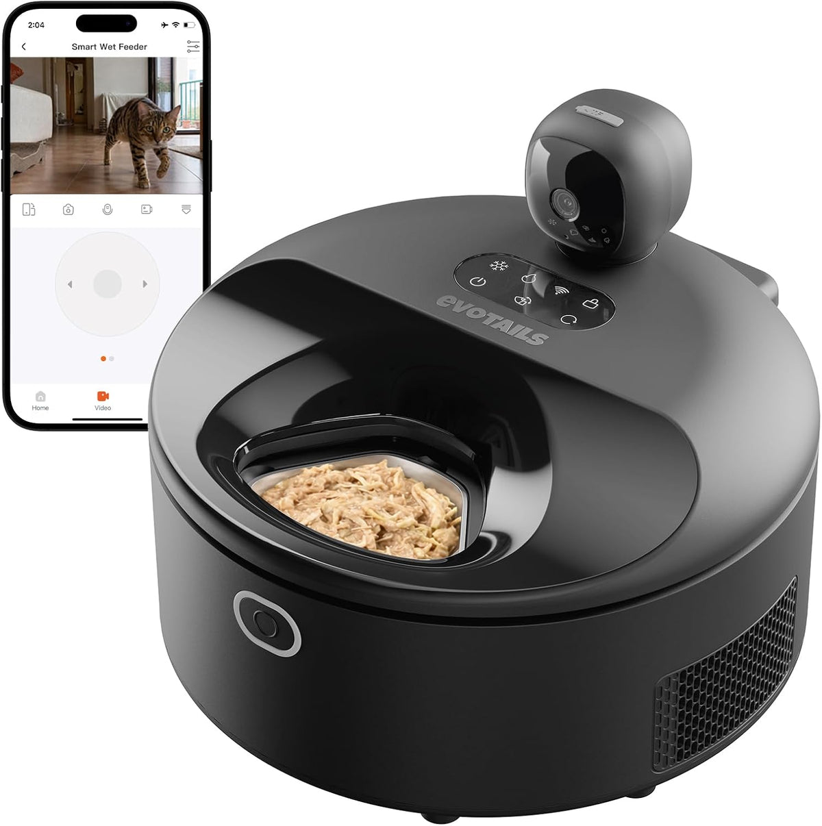 Wet Food Automatic Cat Feeder with Camera, 5 Meals, Black