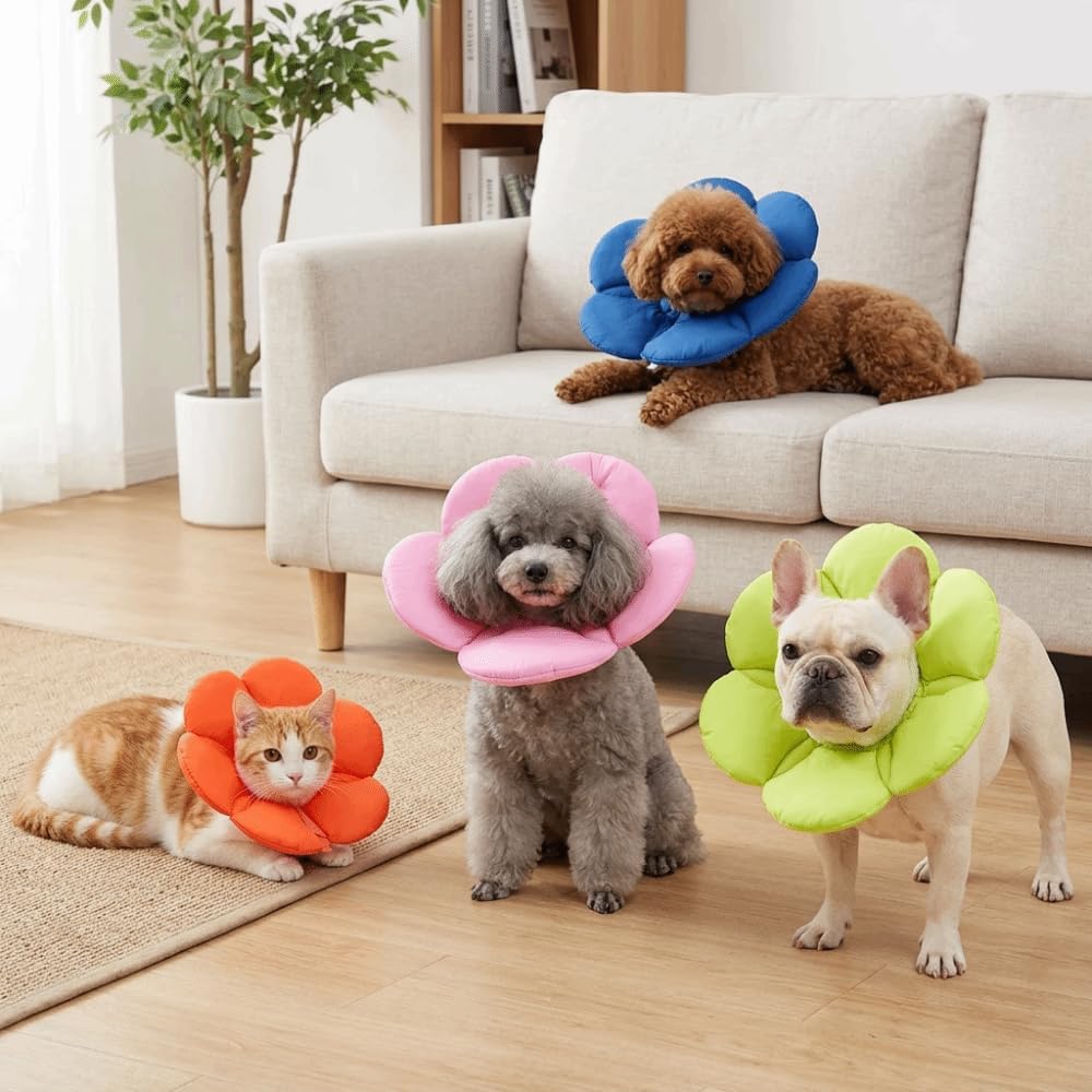 Soft Cloth Dog Recovery Collar,Adjustable Hook and Loop Pet Cone E-Collar,Post Surgery Protective Neck Cone for Small Medium Dogs & Cats(L,Orange)
