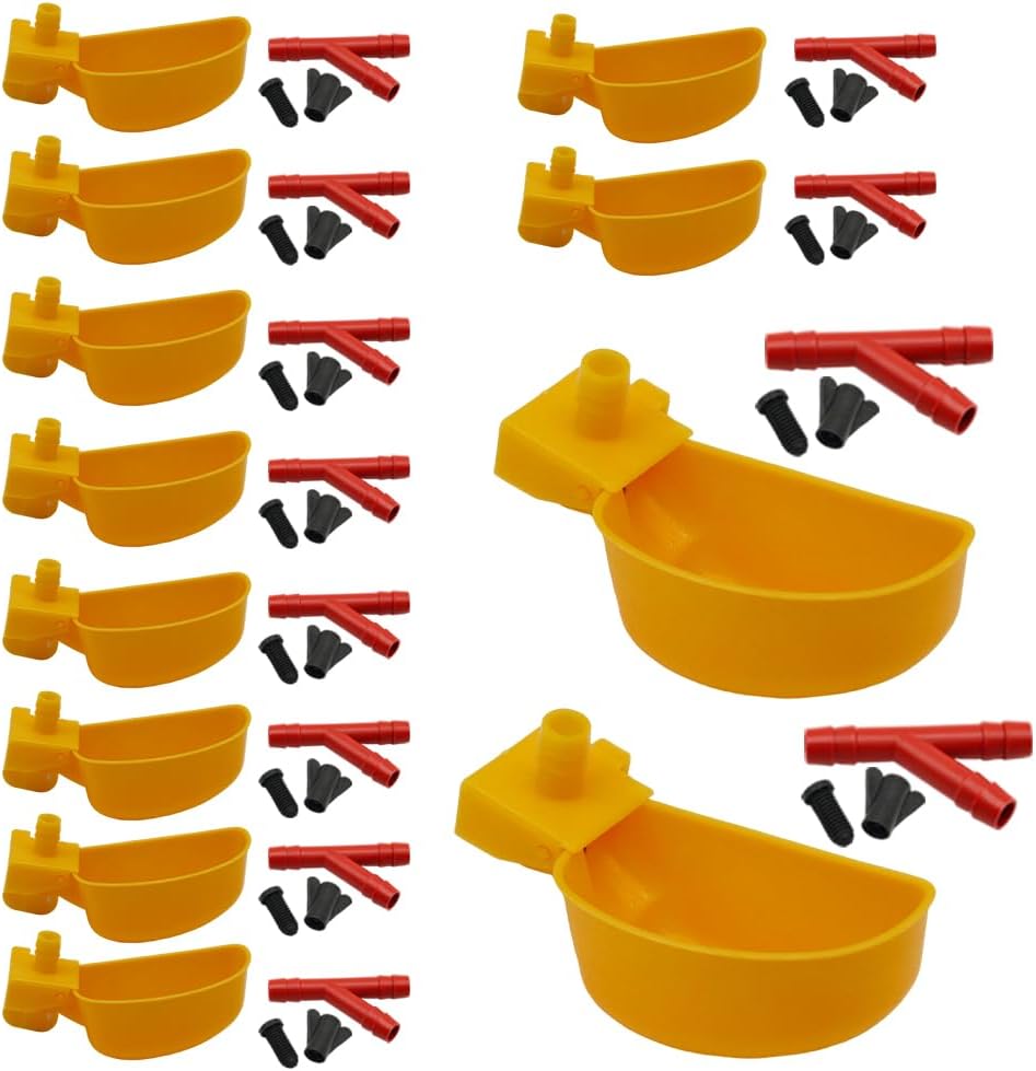 Auto-Fill Quail Water Cups 12Sets DIY Clips-on Cage for Bird Rabbit(Yellow)