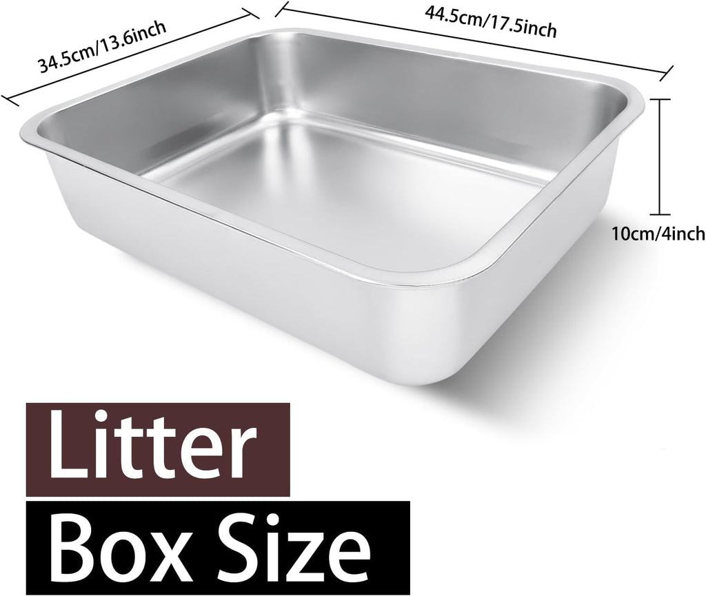 Small Stainless Steel Litter Box, 17.5"×13.6"×4"