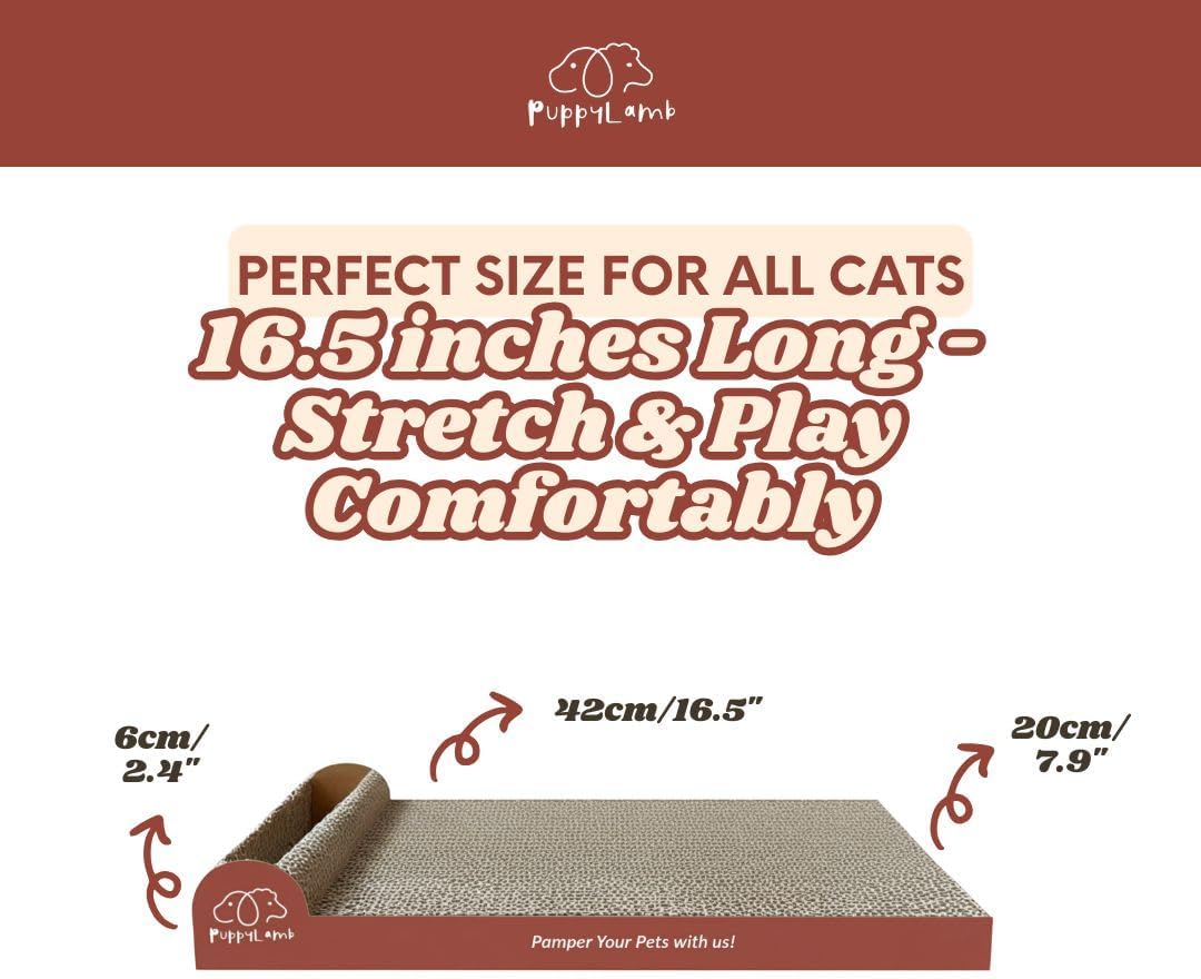 PuppyLamb 2-in-1 Cat Scratcher Board with Interactive Rolling Bell Ball - Durable Corrugated Cardboard Scratching Pad, Heavy Duty Furniture Protector & Stress Relief Toy (16.5")