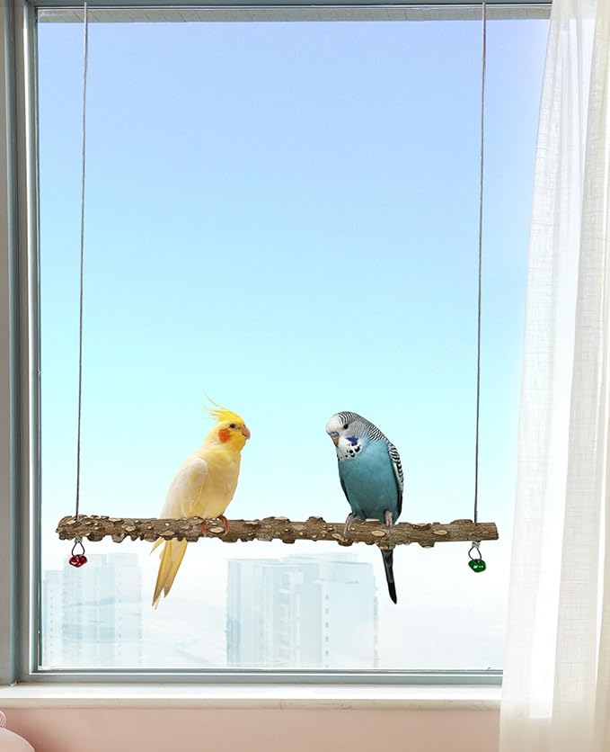 FlidRunest Bird Parrot Swing Toy, Natural Pepper Wood Bird Perch Stand by FlidRunest