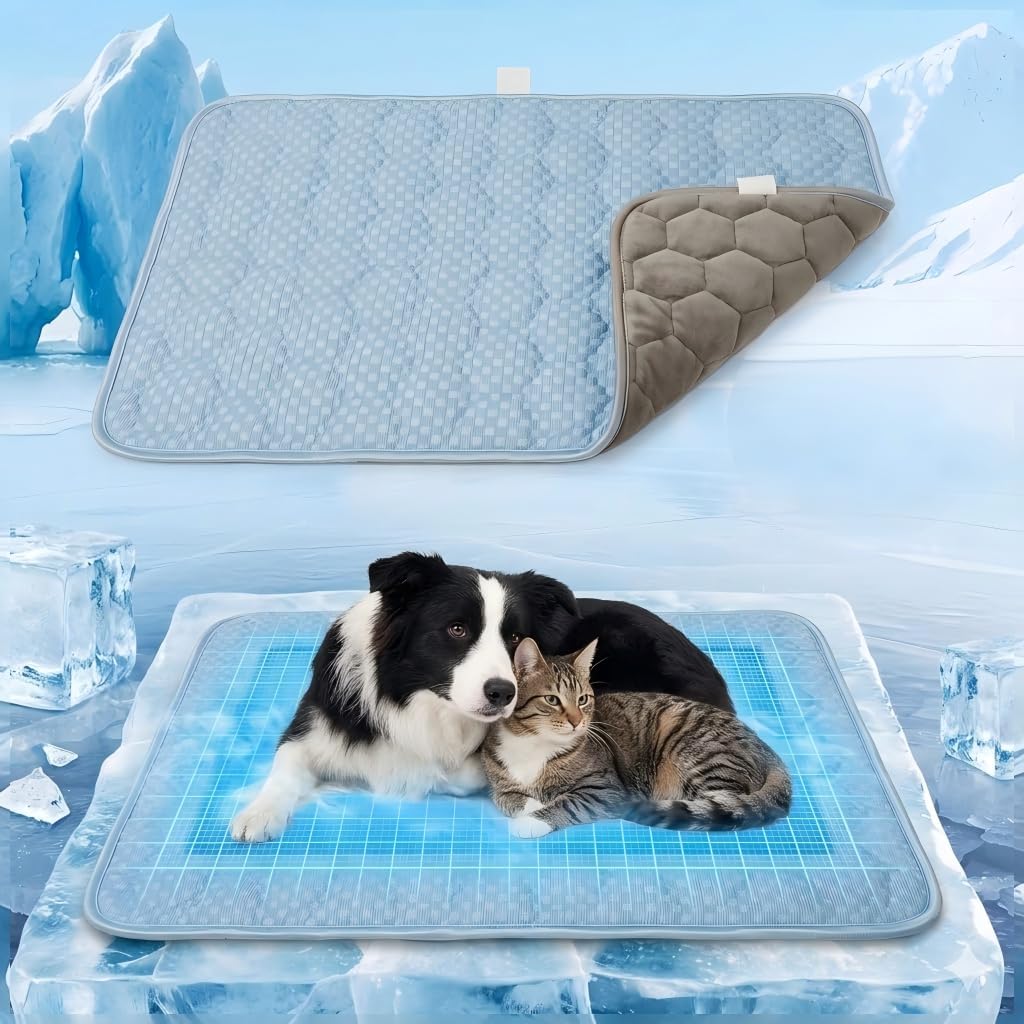 Dog Cooling Mat Q-MAX>0.5 Self-Cooling Mat for Dogs Crate Pad for Dogr, 2-in-1 Long-Lasting Cool Mats and Soft Kennel Pad for Dogs, Easy Washable Mat for Bed Crate Car